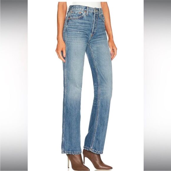 NWT RE/DONE Originals 90's High Rise Loose straight leg Jeans in Blue Haze - Picture 3 of 6